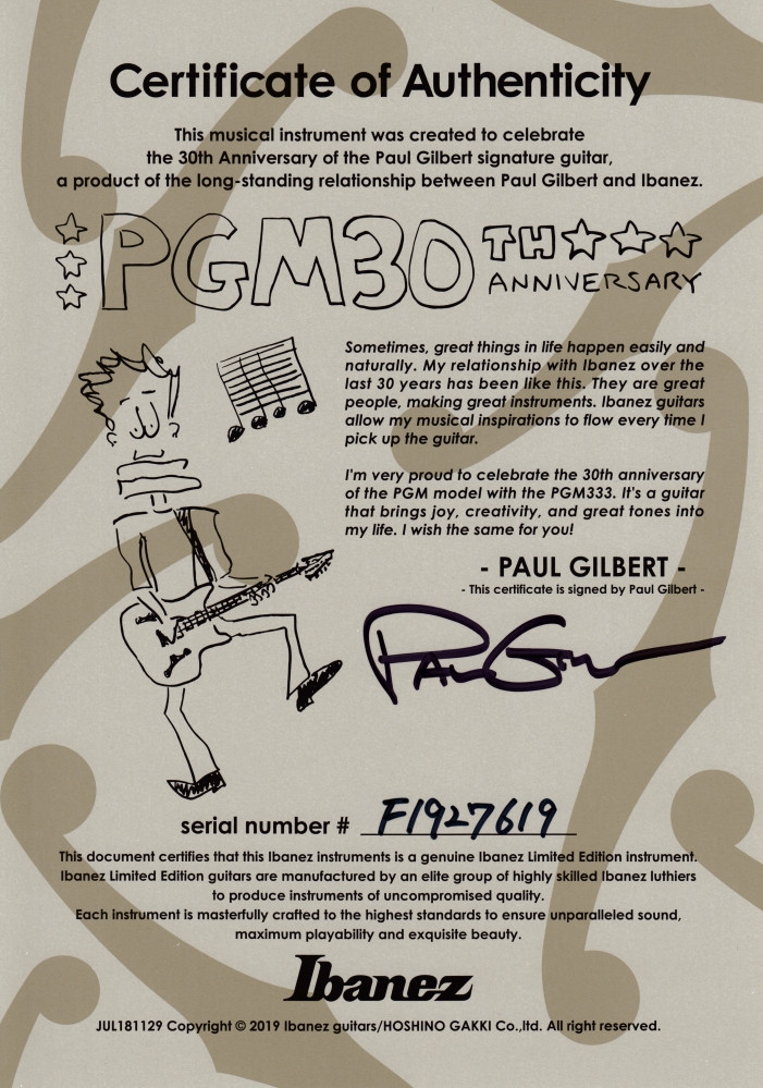 Ibanez PGM333 Paul Gilbert 30th Anniversary