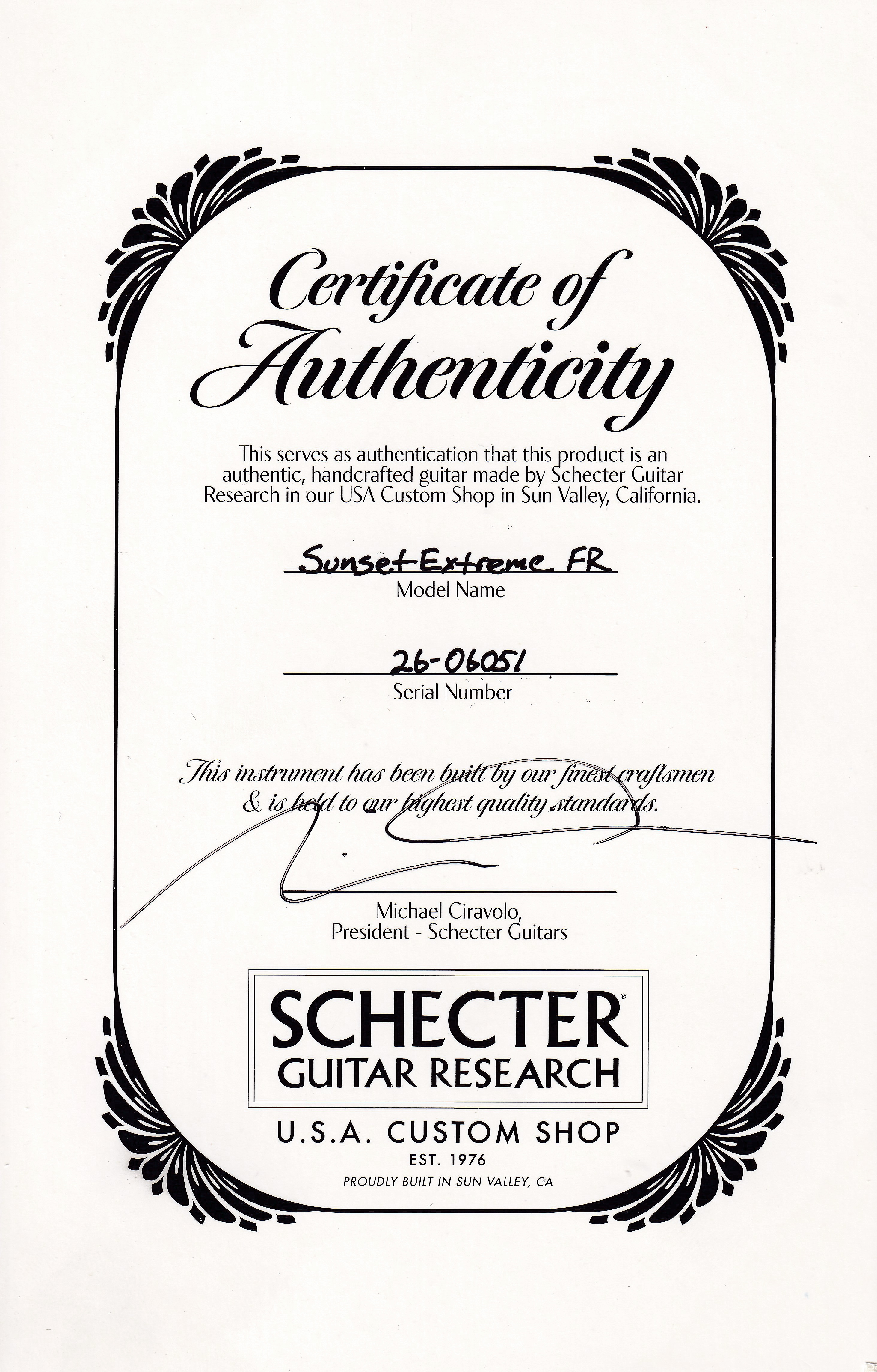 Schecter USA Custom Sunset Extreme