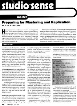 Studio Sense: Master: Preparing For Mastering And Replication